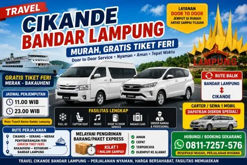Travel Cikande Bandar Lampung Murah, Gratis Tiket Feri